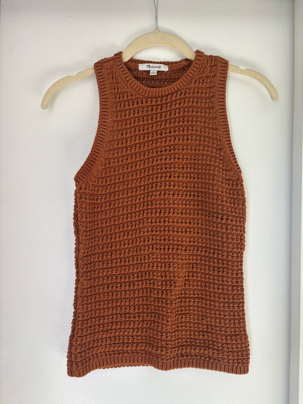 Madewell Crochet Sleeveless Knit Top - Rust Brown sz xs